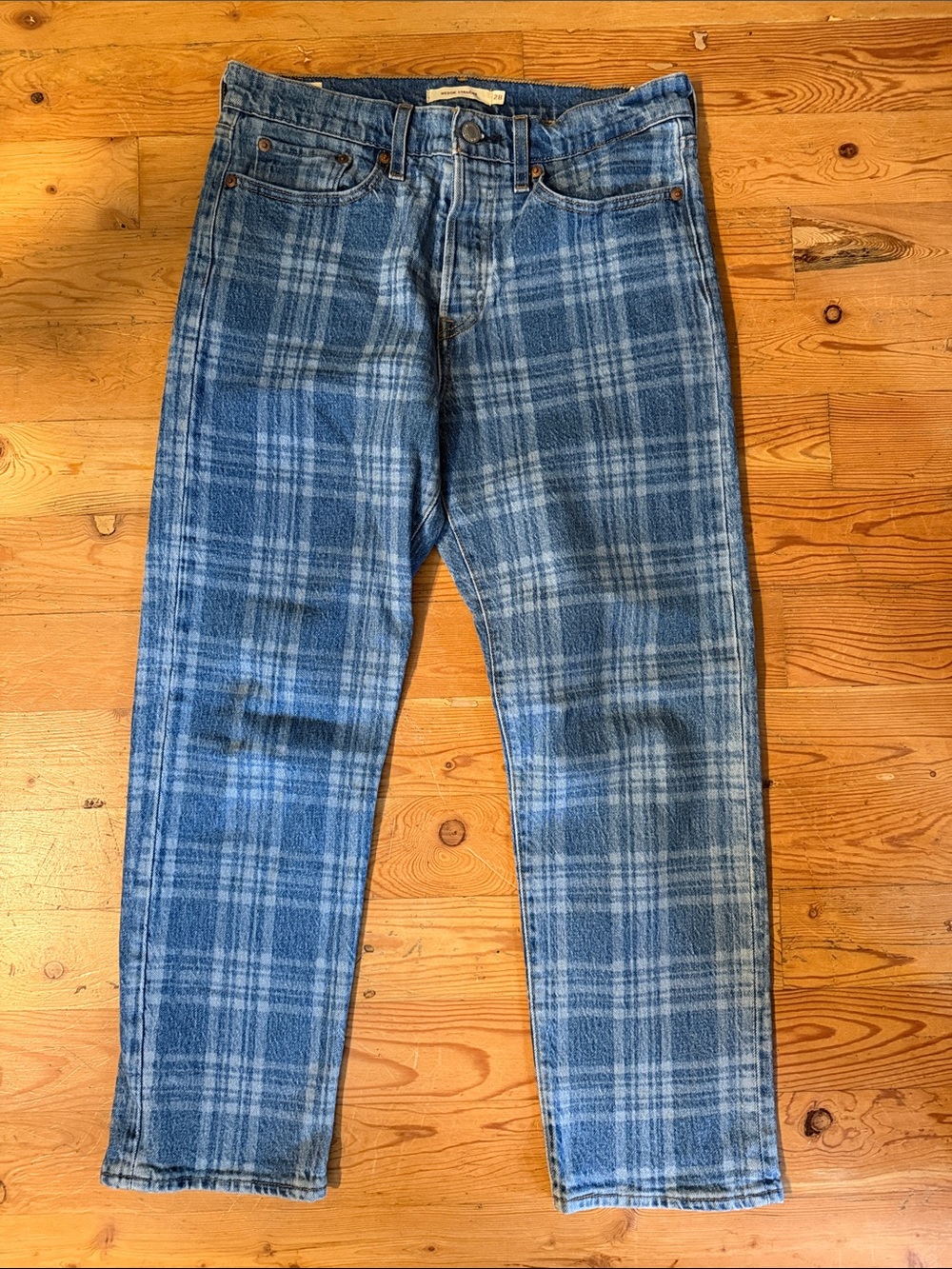 Levi's Blue Plaid Straight-Leg Jeans